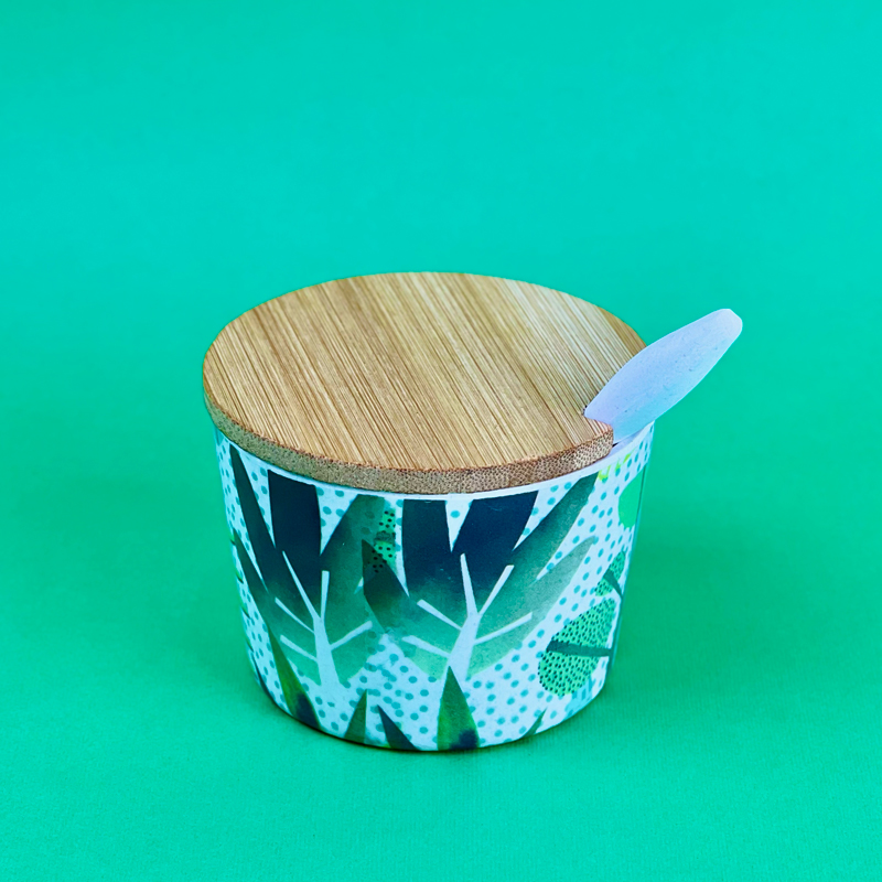 طقم برطمانات ملامين 4 قطع بحامل خشبي للتوابل والشاي والسكر بمعالق لسهولة الأستخدام