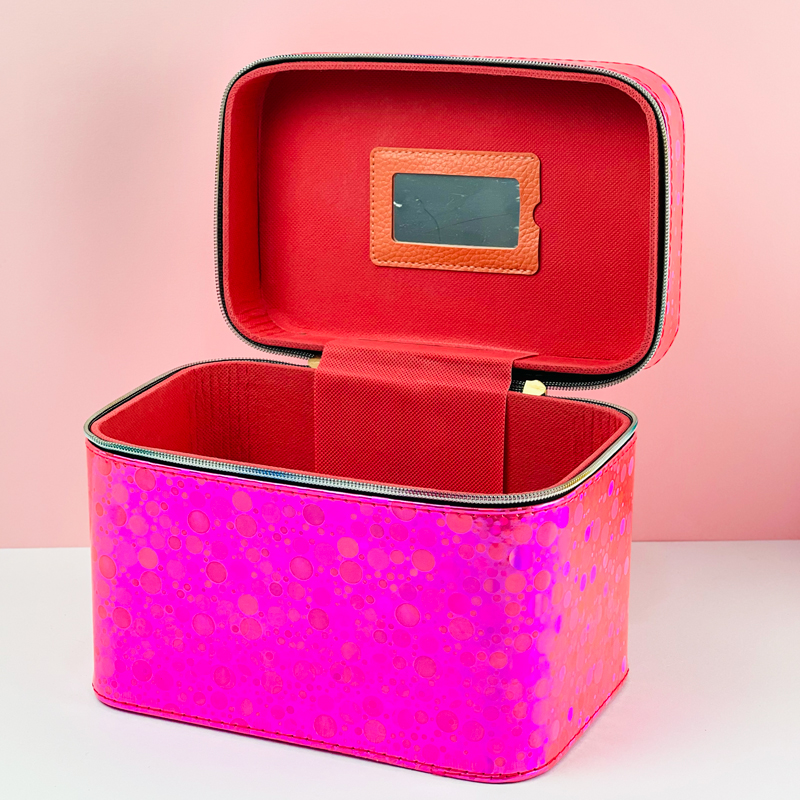 شنط ميكاب لتنظيم أدوات التجميل 3 قطع  تصميم أنيق باللون الفوشيا