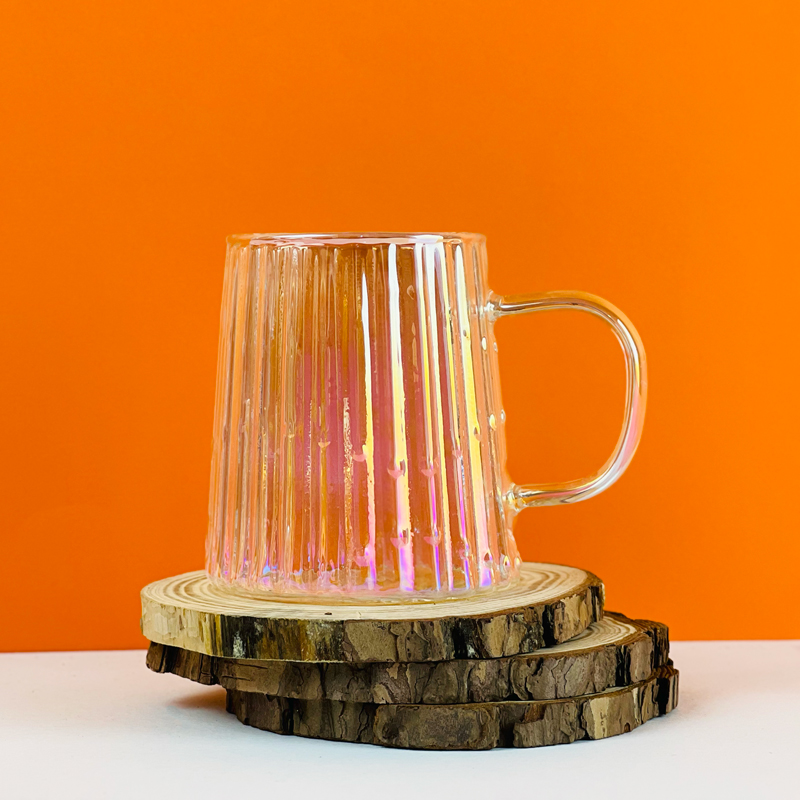 طقم مج 2 قطعة زجاج مموج شفاف 300 ملي بيد  لتقديم و شرب العصائر و النسكافية