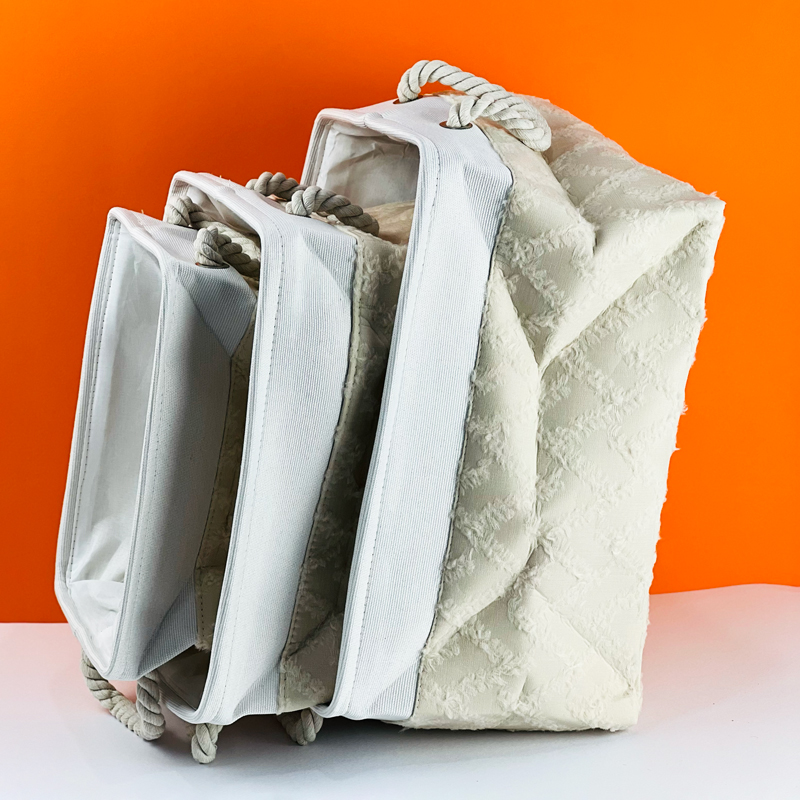 طقم باسكت كتان 3 قطع بمقاسات مختلفة لتنظيم الملابس والفوط بيد