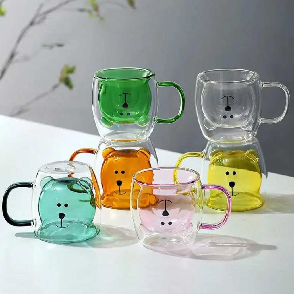 مج زجاج دبل شكل دبدوب 250 ملي لشرب النسكافيه والكابتشينو