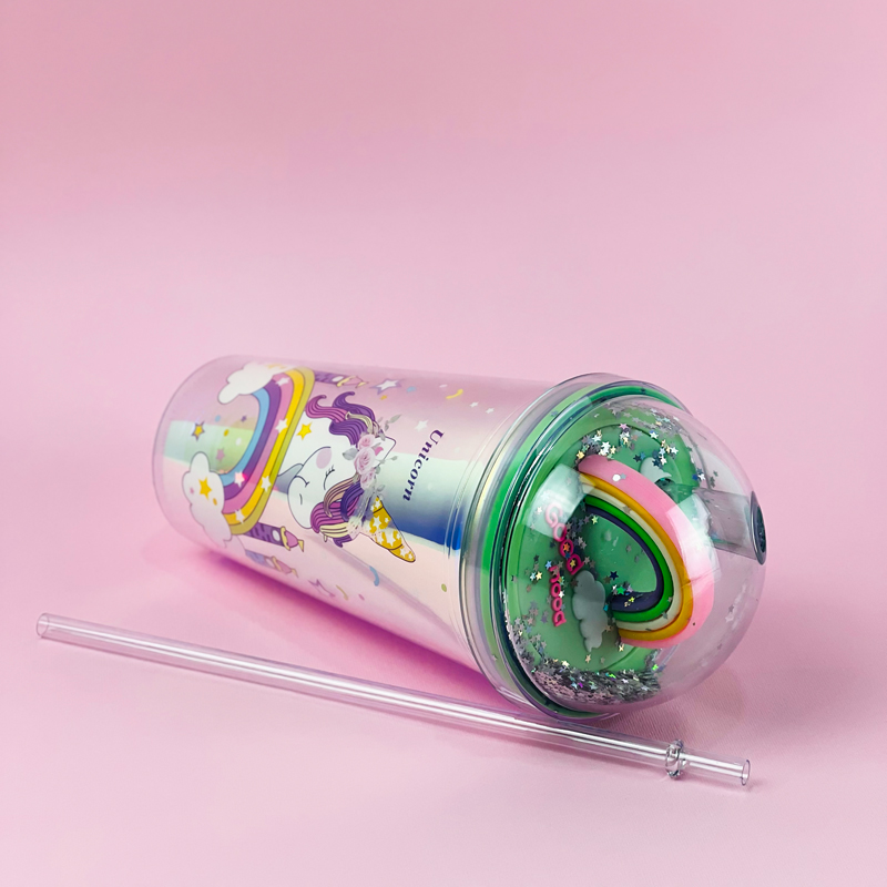 مج اكليريك 400 مللي بشاليموه مناسب للمشروبات المثلجة مزين باشكال كرتونية