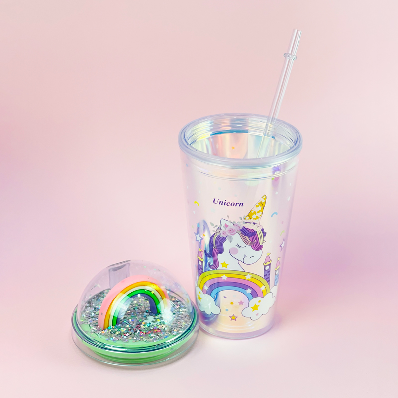 مج اكليريك 400 مللي بشاليموه مناسب للمشروبات المثلجة مزين باشكال كرتونية