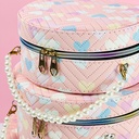 مجموعة شنط جلد 3 قطع بماقسات مختلفة بيضاوية الشكل لتنظيم وحمل الميك اب مزينة بقلوب