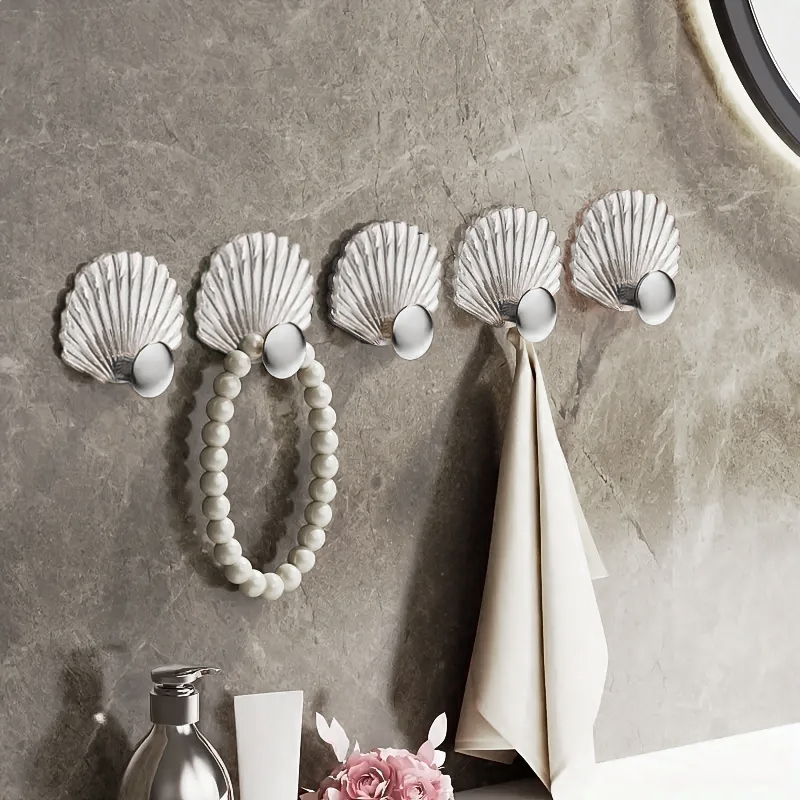 طقم هوك شفاف 3 قطع علي شكل صدفة بلزق دبل فيس لتعليق الاكسسورات والملابس