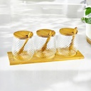 طقم برطمانات زجاج 3 قطع للتوابل مع قاعدة خشب 350 مللي