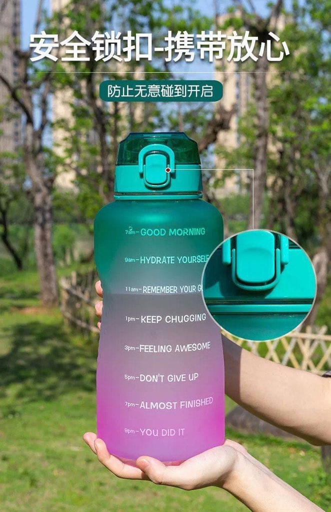 زجاجة مياه كبيرة 2 لتر المميزة للتحفيز على شرب الماء