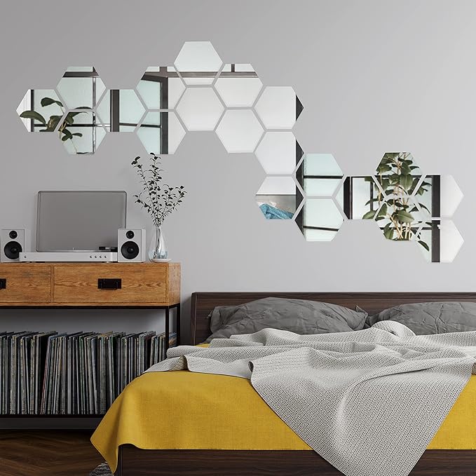 طقم مرايات استيكر 12 قطعة سداسية الشكل لتجديد ديكور المنزل