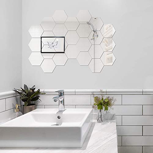 طقم مرايات استيكر 12 قطعة سداسية الشكل لتجديد ديكور المنزل