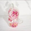 مج زجاج  شفاف 200 ملي دبل مزين بورد بينك لشرب وتقديم العصائر والشاي