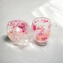 مج زجاج  شفاف 200 ملي دبل مزين بورد بينك لشرب وتقديم العصائر والشاي