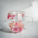 مج زجاج  شفاف 200 ملي دبل مزين بورد بينك لشرب وتقديم العصائر والشاي