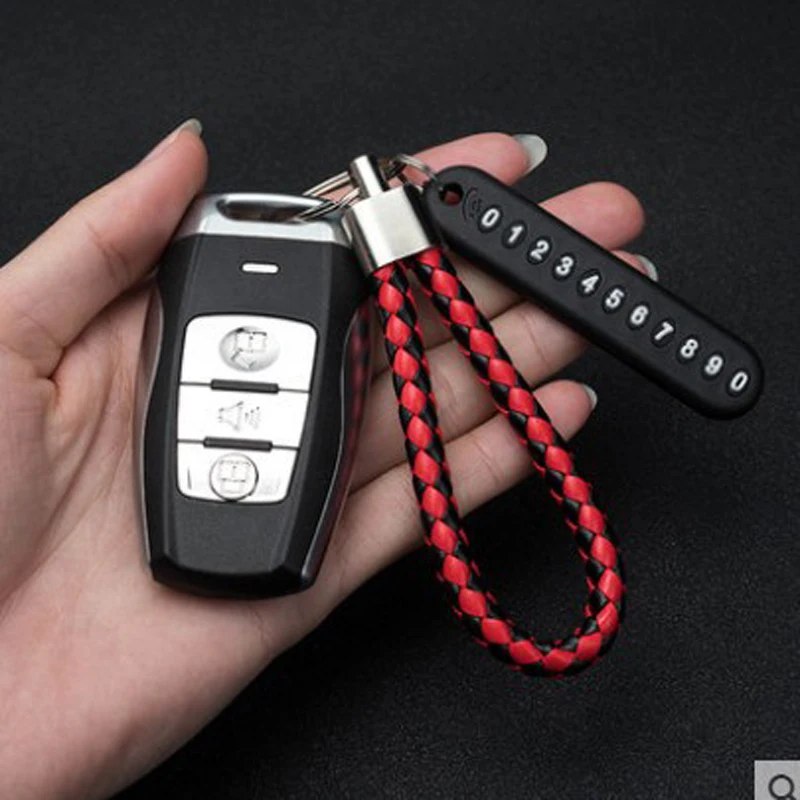 ميدالية جلد مضفر مخصصة لكتابة رقم الموبايل لمفاتيح المنزل والسيارة وشنط السفر بألوان مختلفة