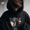 Tiger هودي اوفر سايز قطن للرجال باللون الاسود