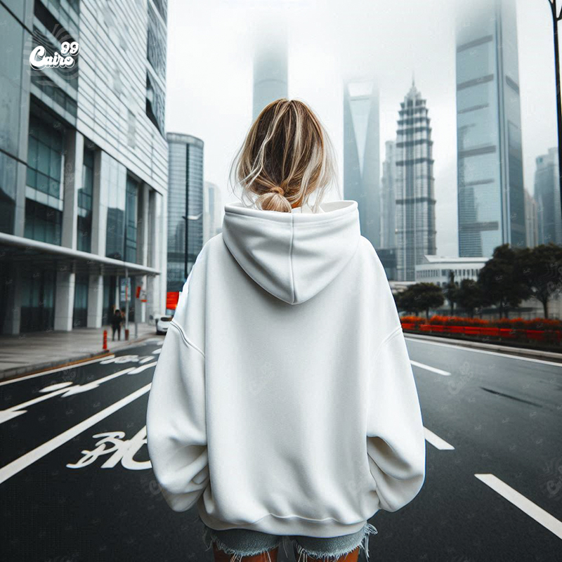 Ocean Heart هودي اوفر سايز قطن للنساء باللون الابيض