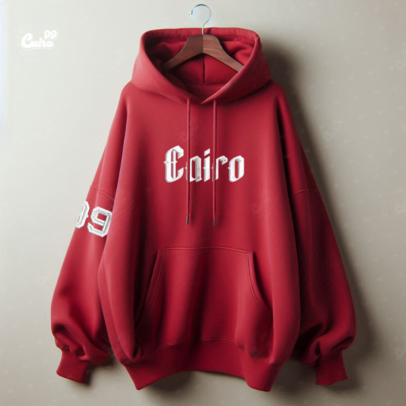 Cairo99 Needlework هودي اوفر سايز قطن للرجال باللون الاحمر