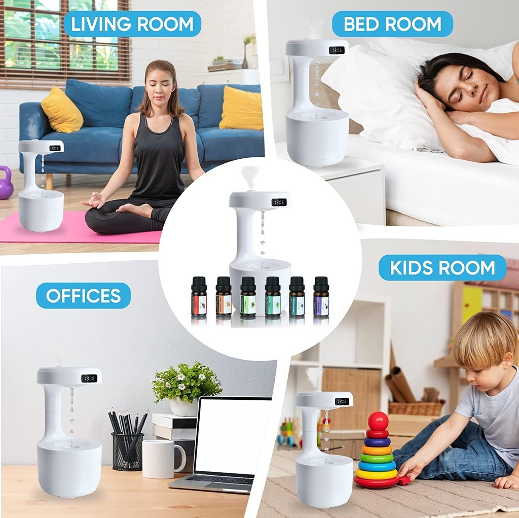 فواحة ومرطب مضيئة بشاشة ليد لعرض الوقت - تعمل بالشحن