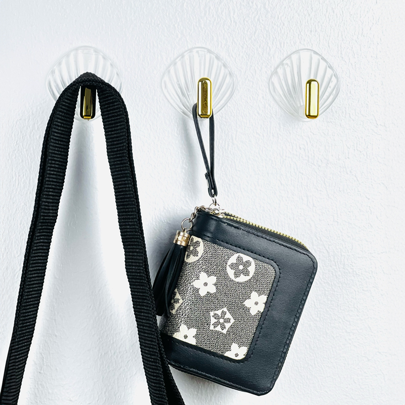 طقم هوك شفاف بمقبض جولد 3 قطع بلزق دبل فيس لتعليق الاكسسورات والملابس