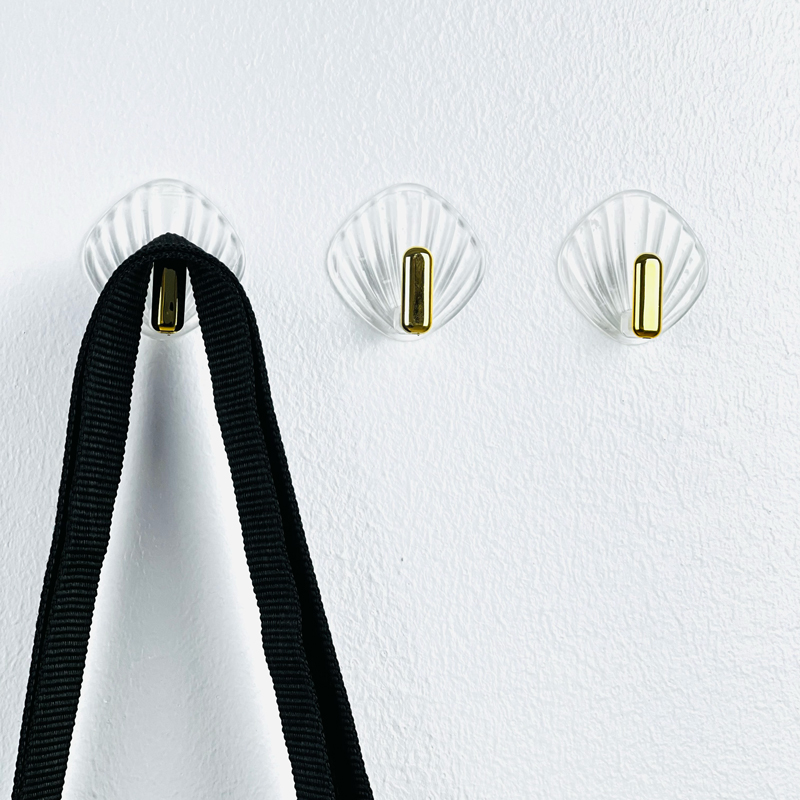 طقم هوك شفاف بمقبض جولد 3 قطع بلزق دبل فيس لتعليق الاكسسورات والملابس