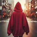 Cairo هودي اوفر سايز قطن للنساء باللون الاحمر