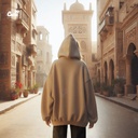 Cairo99 Embroidery هودي اوفر سايز قطن للنساء باللون البيج.