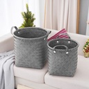 طقم باسكت تخزين من الرتان باللون الرمادي - 3 قطع