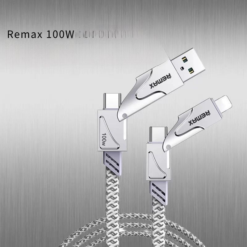 كابل شحن 4*1 متعدد النوافذ للشحن السريع ونقل الداتا بقدرة 100 واط من ريماكس