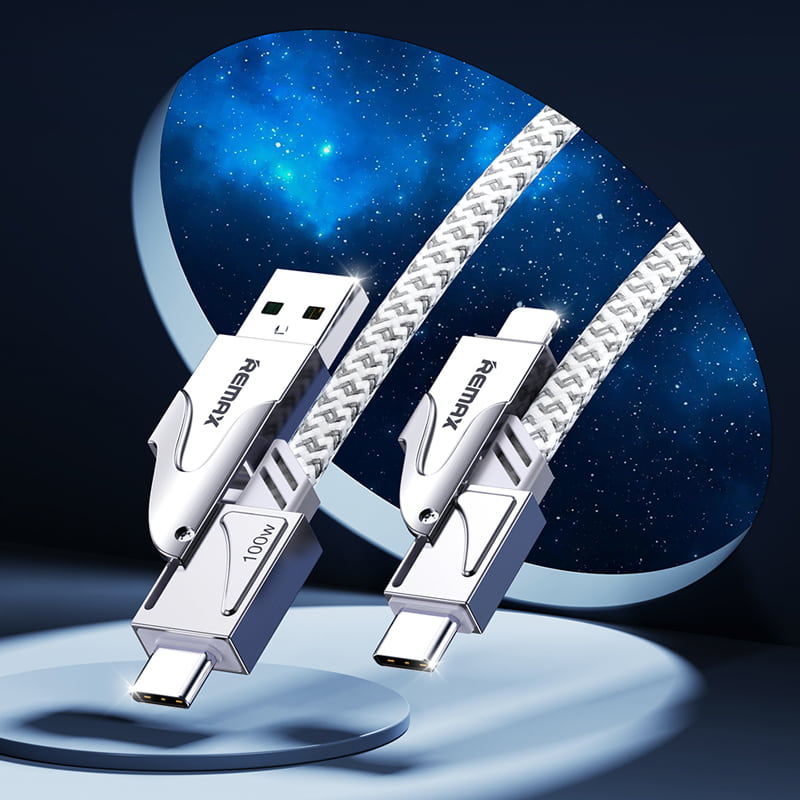 كابل شحن 4*1 متعدد النوافذ للشحن السريع ونقل الداتا بقدرة 100 واط من ريماكس