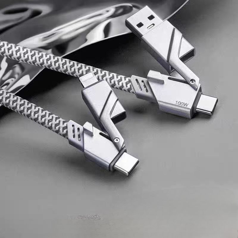 كابل شحن 4*1 متعدد النوافذ للشحن السريع ونقل الداتا بقدرة 100 واط من ريماكس