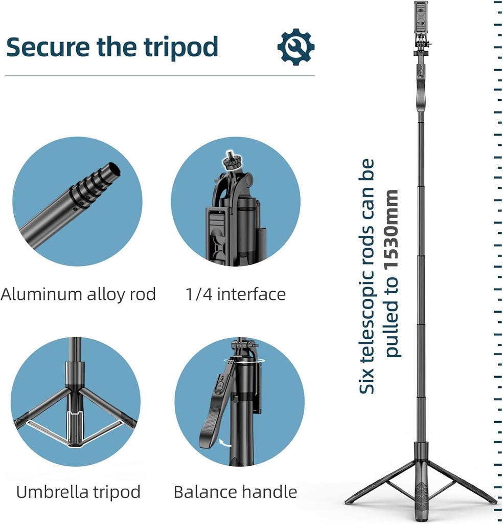 ترايبود دوار 360 بقاعدة ثلاثية وطول قابل للتعديل مع مقبض متحرك للتصوير البانورامي - 153 سم