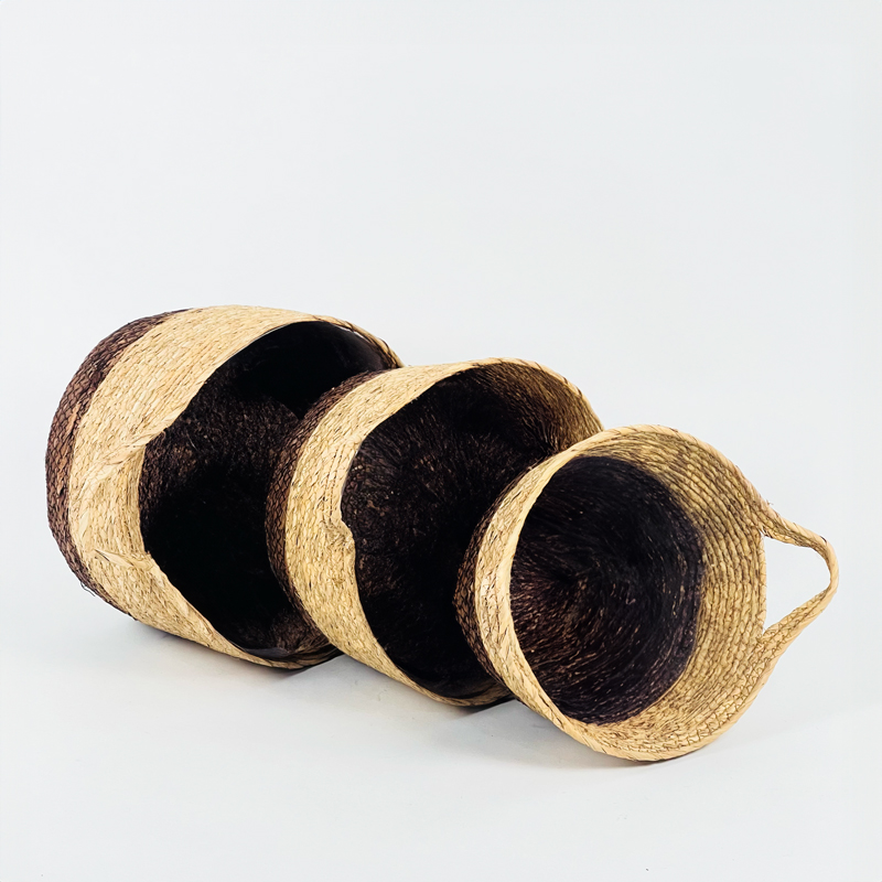 طقم سلال 3 قطع للملابس ولعب الاطفال والمخدات وقطع الديكور وللزرع الصناعي والطبيعي بيد من الخوص