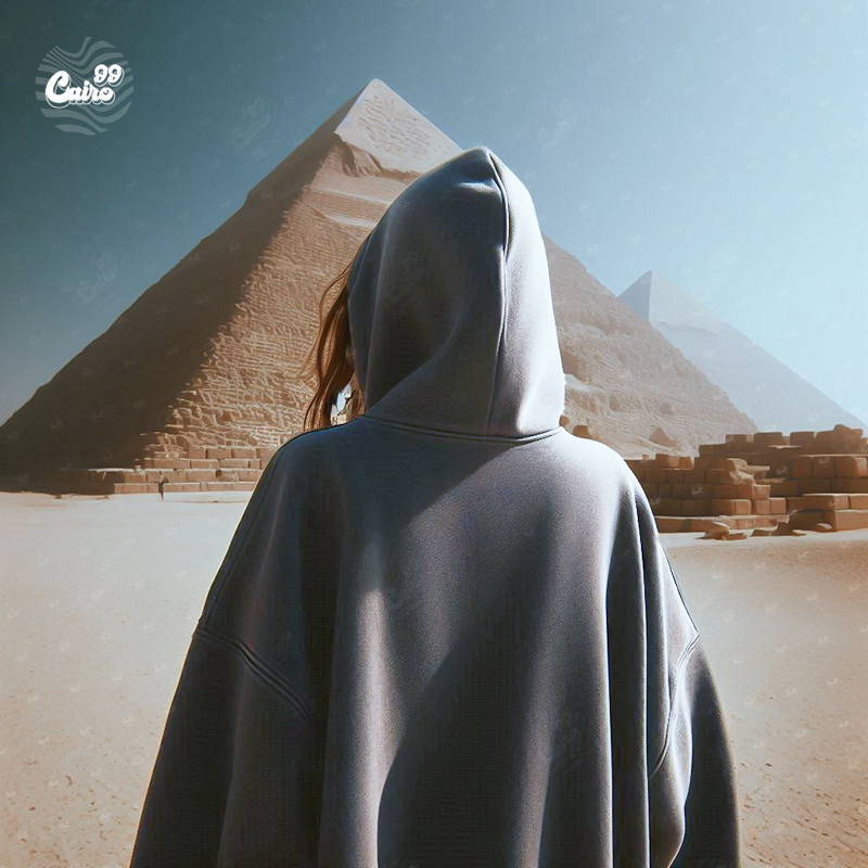 Key Of Life Ankh هودي اوفر سايز قطن للنساء باللون الرمادي