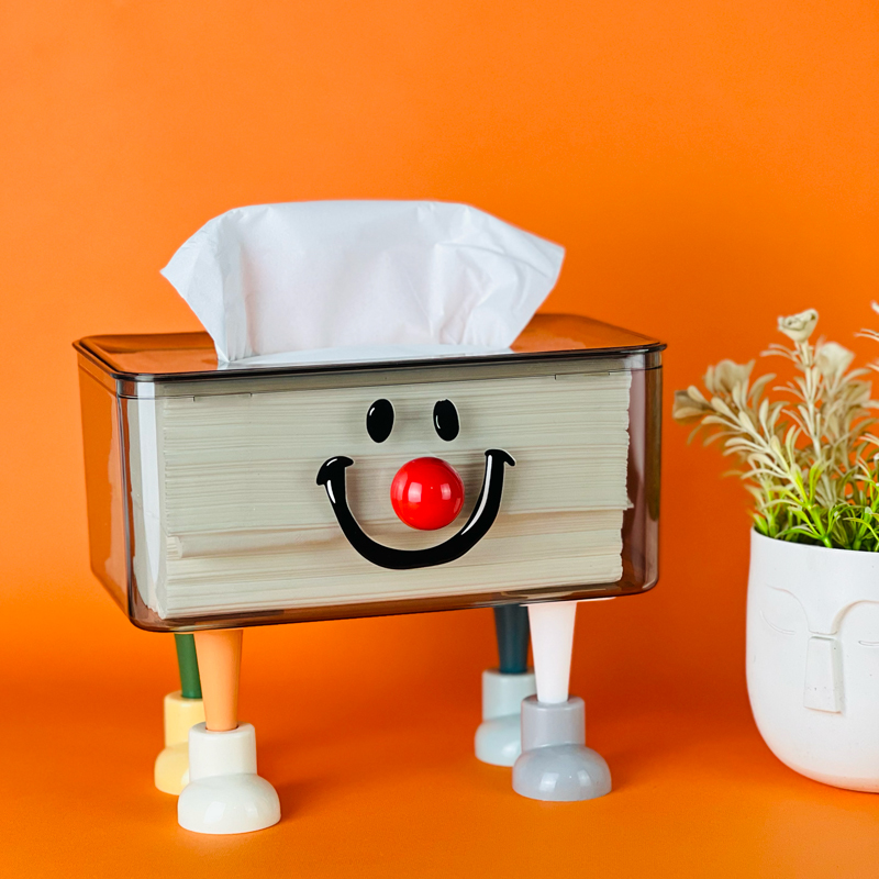 علبة مناديل اكليريك بتصميم كلاون بأرجل ملونة للمكتب وغرف النوم والاطفال