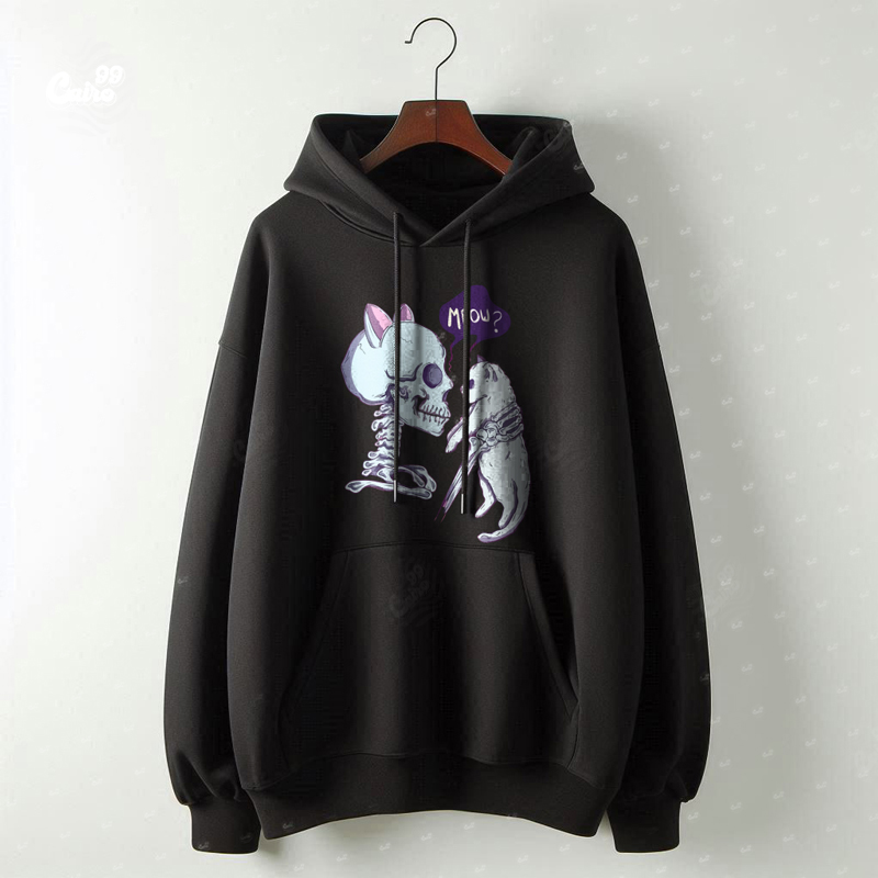 Skelton Romance هودي اوفر سايز قطن للنساء باللون الأسود