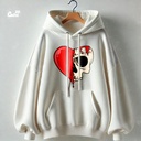 Heart Melting Skull هودي اوفر سايز قطن للرجال باللون الأبيض