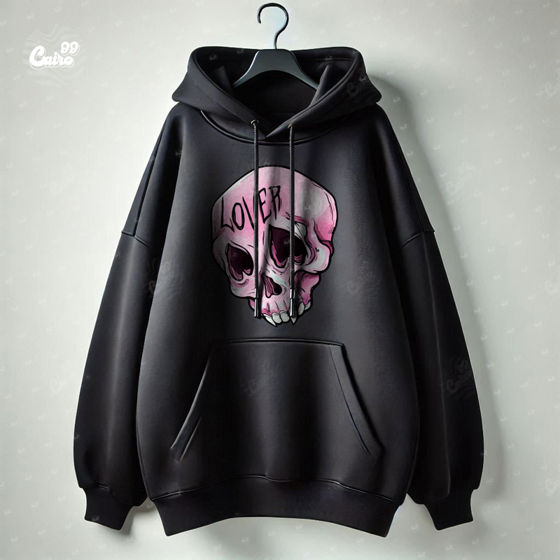 LOVER هودي اوفر سايز قطن باللون الاسود للنساء