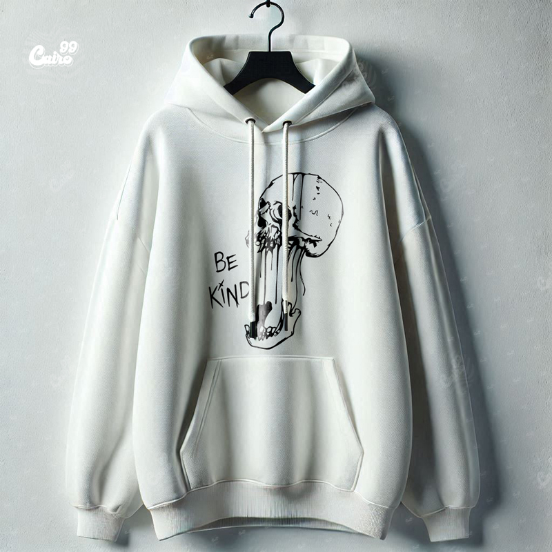 Be Kind هودي اوفر سايز قطن للرجال باللون الأبيض