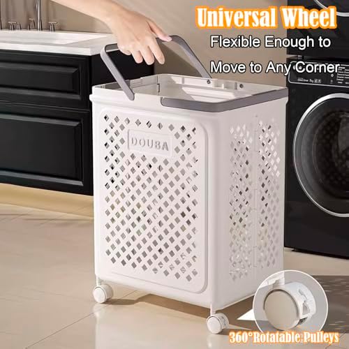 باسكت غسيل قابل للطي مع عجلات ويد لسهولة الحمل والتحرك