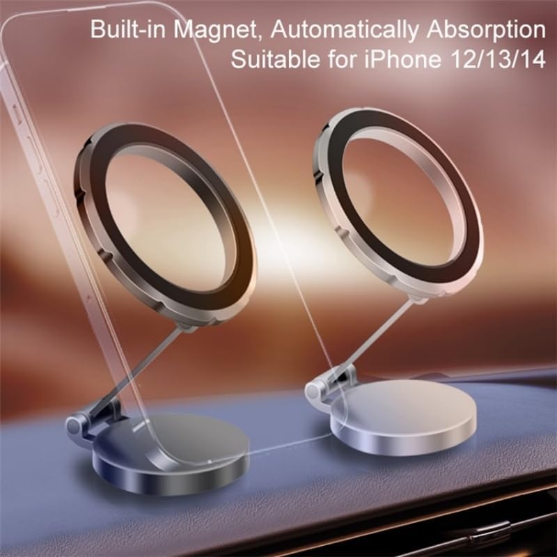 حامل موبايل مغناطيسي معدني قابل للطي والدوران 360 درجة لتابلوه السيارة