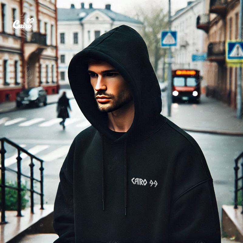 The Lover هودي اوفر سايز قطن للرجال باللون الأسود