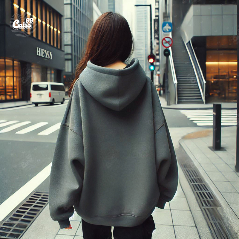 Living the Dream هودي اوفر سايز قطن باللون الرمادي