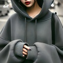 Why Not هودي اوفر سايز قطن  باللون الرمادي