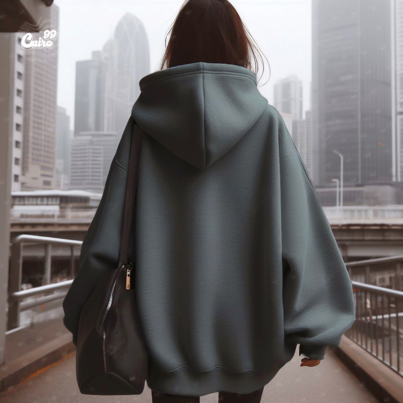 I am Enough هودي اوفر سايز قطن  باللون الرمادي  