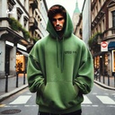 Skull SkateBoard هودي اوفر سايز قطن للرجال باللون الزيتوني