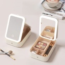 علبة منظم ميكاب واكسسوارات مع مراية ليد تاتش 4 خانات من الجلد