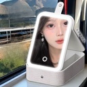 علبة منظم ميكاب واكسسوارات مع مراية ليد تاتش 4 خانات من الجلد