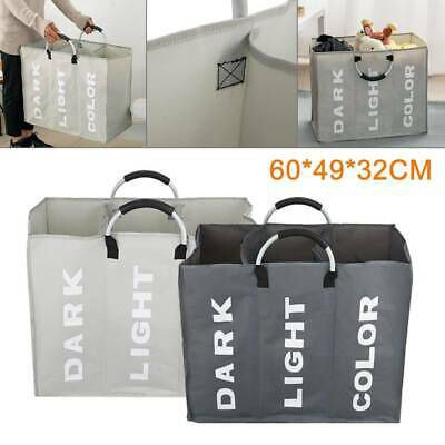 سلة غسيل ثلاثية لفرز الملابس قابلة للطي وبيد لسهولة حملها