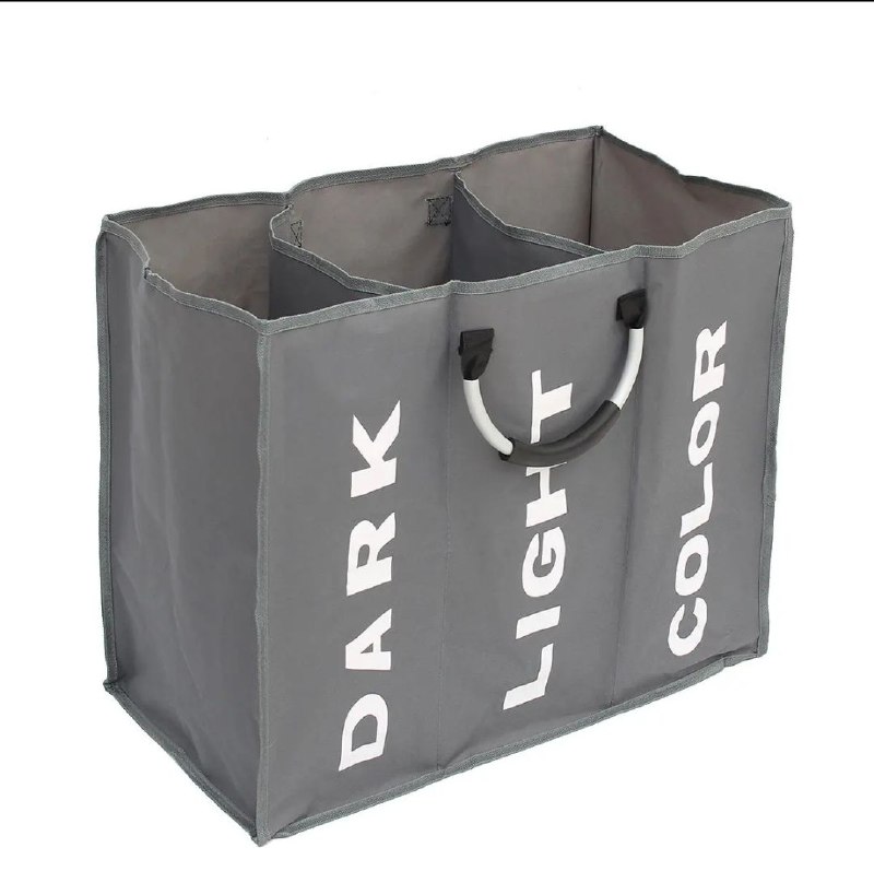 سلة غسيل ثلاثية لفرز الملابس قابلة للطي وبيد لسهولة حملها