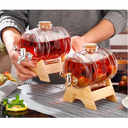 ديسبنسر عصائر زجاج بستاند خشب مع غطاء وحنفية - 3 لتر