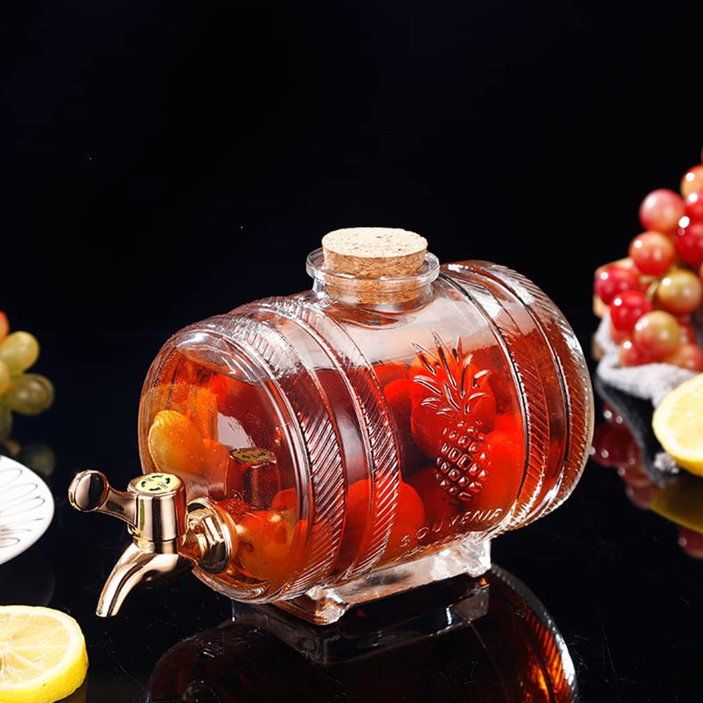 ديسبنسر عصائر زجاج بستاند خشب مع غطاء وحنفية - 3 لتر